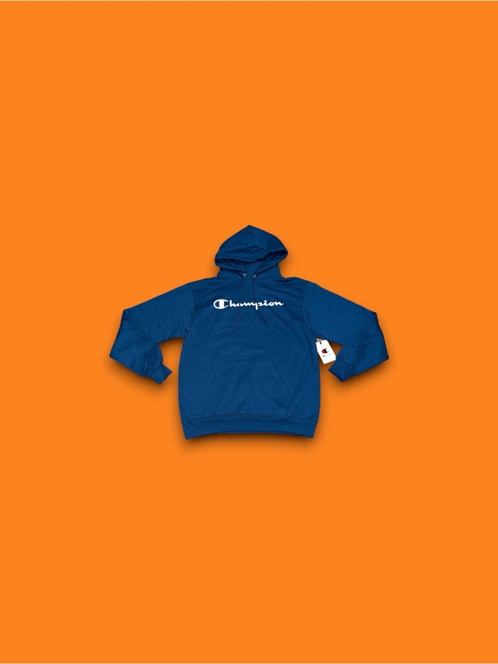 Champion Mens Medium Blue Pullover Hoodie Script Logo Fleece NWT